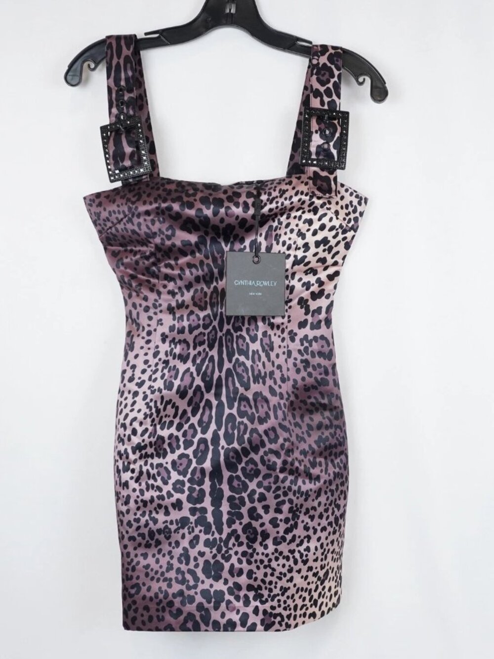 Cynthia Rowley Leopard Satin Buckle Strap Dress Party Formal Casual School Work